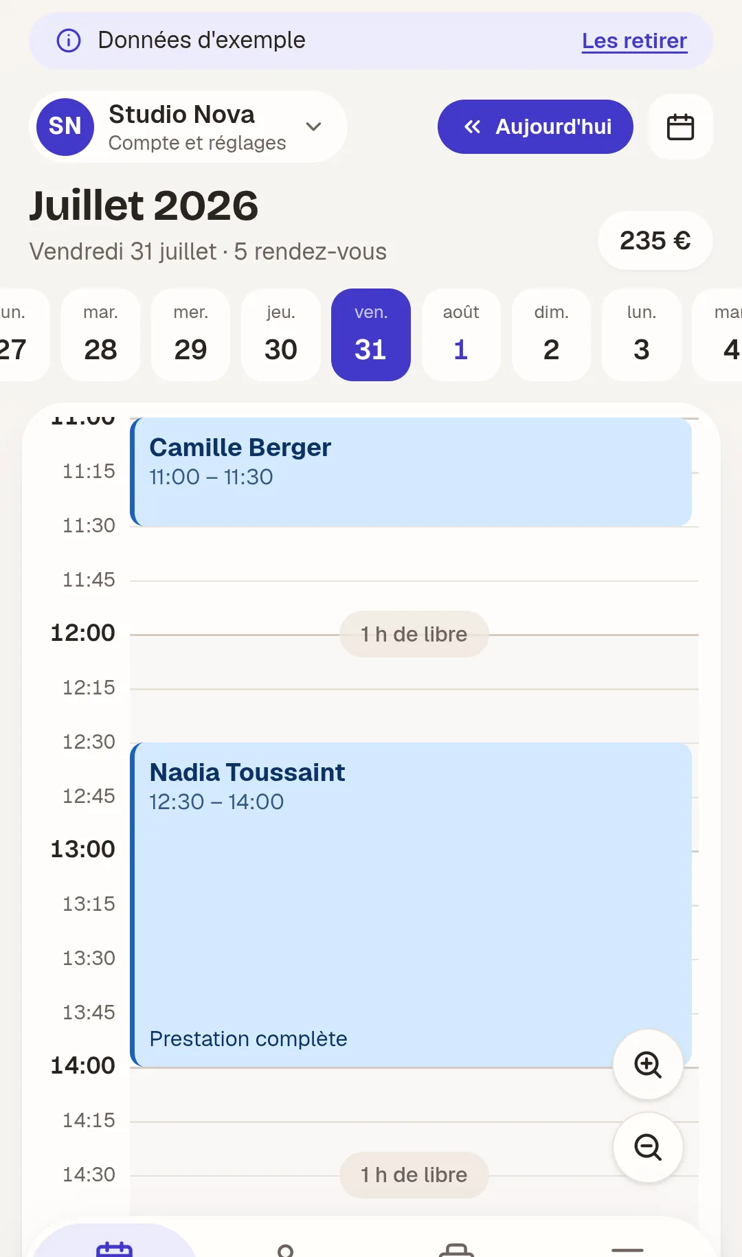 Écran Agenda de Crenova